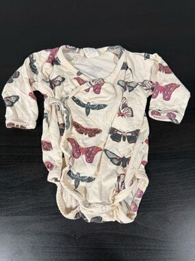 kate quinn Cream Long-Sleeve Bodysuit with Pink and Black Butterfly Print